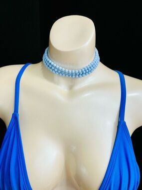 VTG Japan Pastel Periwinkle Triple-Strand Glass Beaded Necklace EUC Dainty Fem